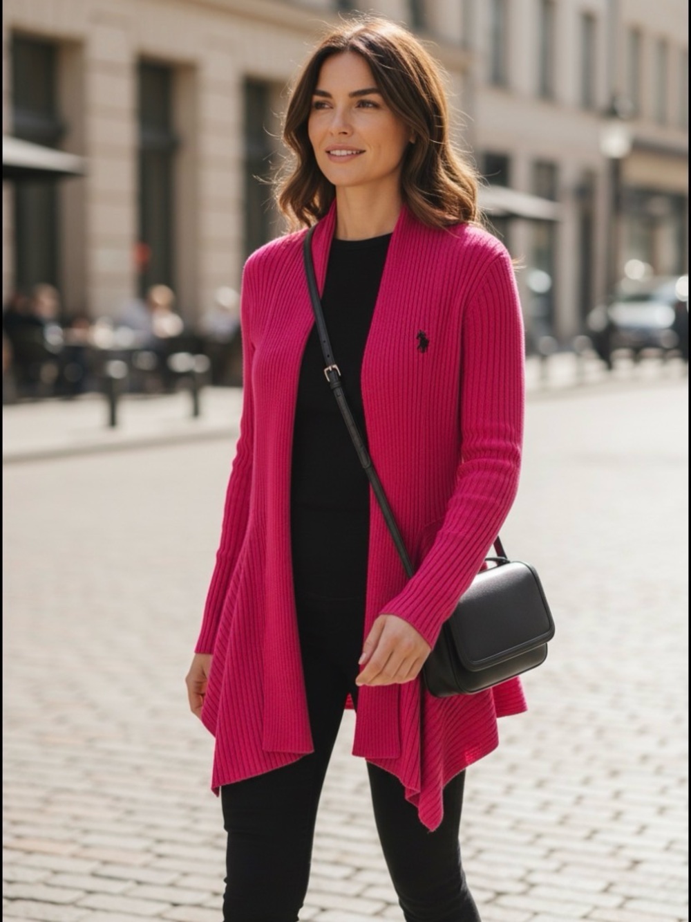 U.S. Polo Assn. Hot Pink Open-Front Ribbed Cardigan